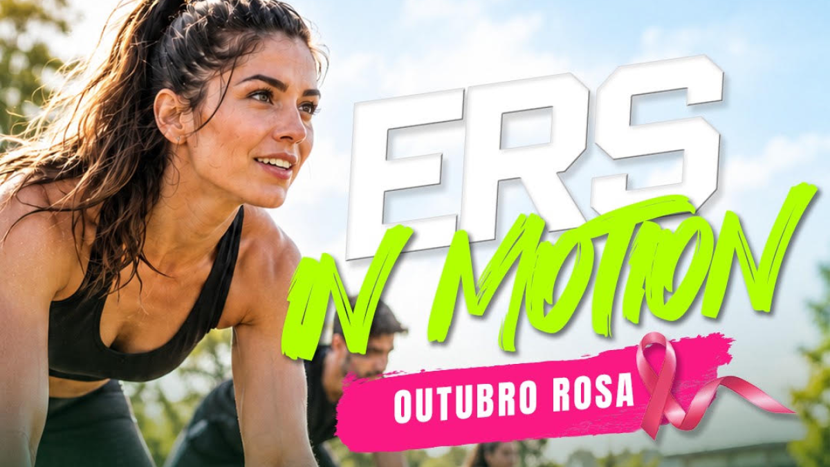 Arte de divulgação do evento ERS In Motion, do Outubro Rosa, com aula gratuita no Shopping Tirol